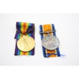 WW1 Medal Pair & Original Ribbons Named 48736 Pte F.A. Hacker Northampton Regt // In antique