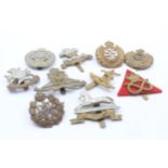 10 x Military Cap Badges Inc Rifle Brigade, West Yorkshire, Etc // In vintage condition Signs of age
