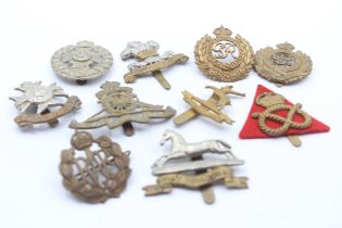 10 x Military Cap Badges Inc Rifle Brigade, West Yorkshire, Etc // In vintage condition Signs of age