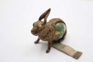 Antique / Vintage Brass & Celluloid Hare / Rabbit Tape Measure w/ Winding Tail // In antique /