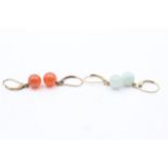 2 X 9ct Gold Paired Jade Drop Earrings (5g)