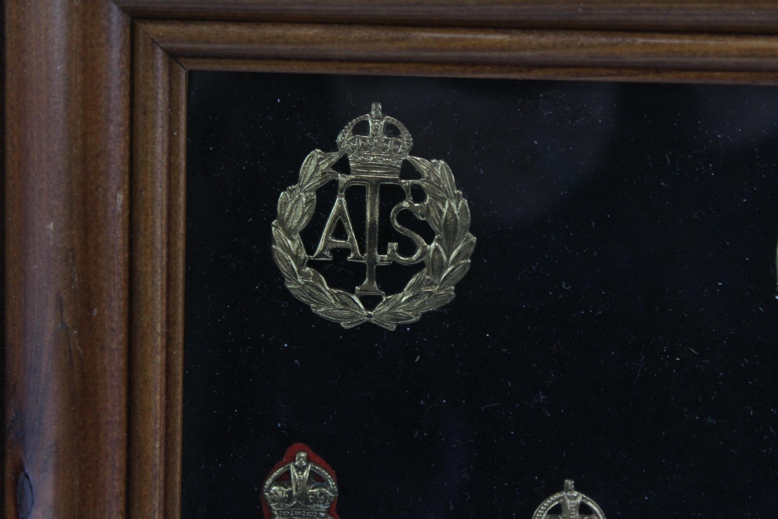 11 x Framed Military Cap Badges Inc Intelligence Corps, ATS, Etc // In vintage condition Signs of - Image 2 of 12