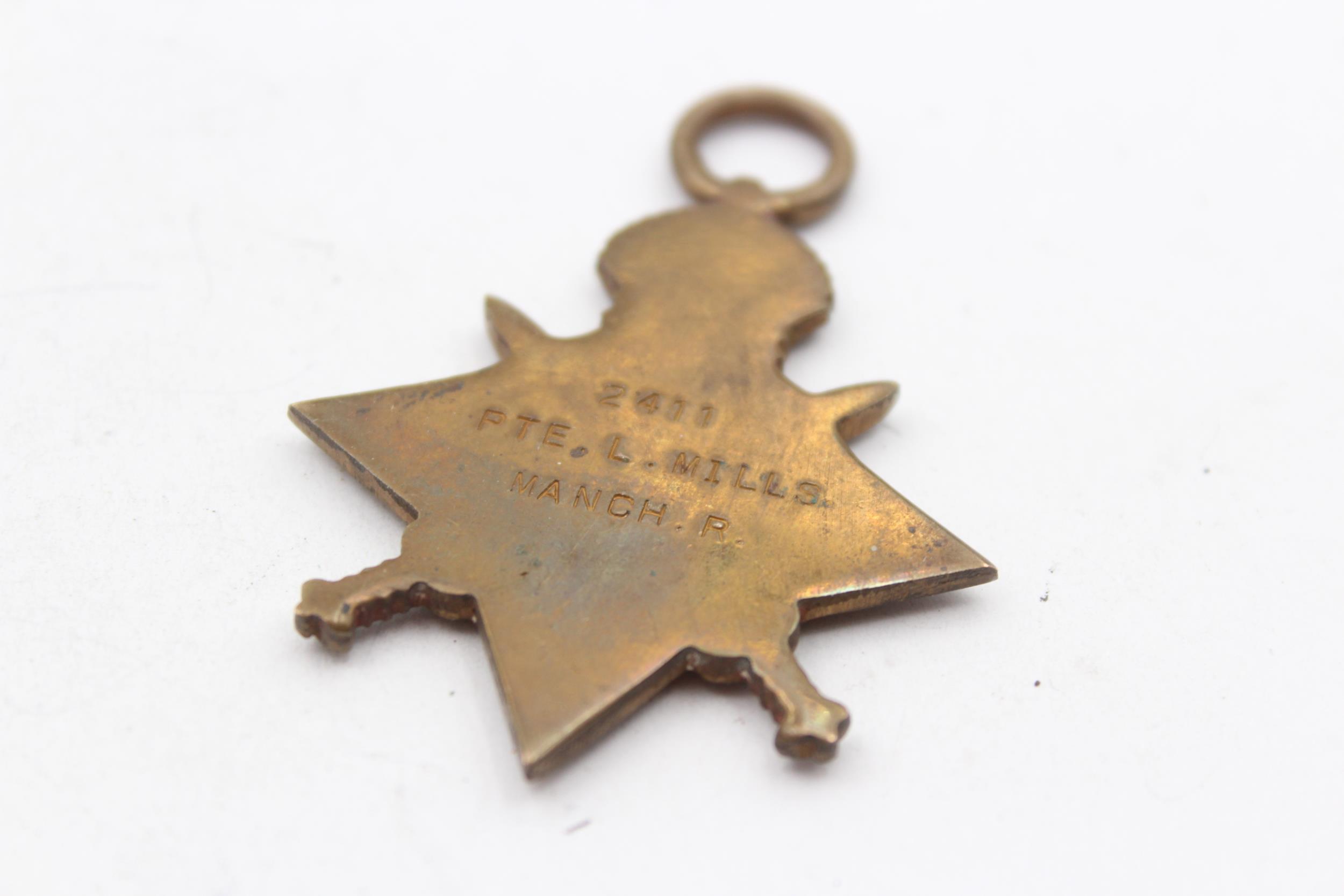 WW1 1914-15 Star Trio & Death Plaque James Mills, Trio 2411 Pte J. Mills Manc R // In antique - Image 12 of 12