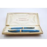 Vintage SHEAFFER Snorkel Blue FOUNTAIN PEN w/ 14ct Gold Nib, Pencil, Box Etc // Vintage SHEAFFER