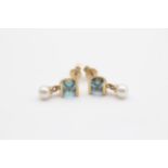 9ct Gold Pearl And Topaz Set Drop Earrings (2.8g)