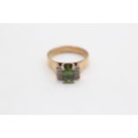 9ct Gold Vintage Green Sapphire And White Gemstone Set Dress Ring (5.2g) Size M