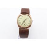 ARCADIA Men's 9ct GOLD Cased Vintage Trench Style WRISTWATCH Hand-wind WORKING // ARCADIA Men's