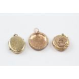 3 X 9ct Back & Front Gold Antique Foliate Etched Lockets Inc. Round & Oval (12.3g)