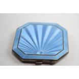 Vintage Hallmarked 1936 Birmingham Sterling Silver Guilloche Enamel Compact 86g // w/ Blue Guilloche