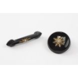 2 X 9ct Gold Antique Black Paste & Seed Pearl Brooches (13.7g)