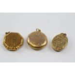 3 X 9ct Back & Front Gold Vintage Etched Lockets Inc. Various Shapes (12.3g)