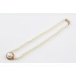 14ct Gold Cultured Pearl Single Strand Necklace With Diamond & Mabe Pearl Pendant (32g)