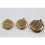 3 X 9ct Back & Front Gold Vintage Round Etched Lockets (12.6g)