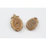 2 X 9ct Back & Front Gold Antique Foliate Ornate Oval Lockets (7.9g)