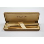 Vintage SHEAFFER Targa Gold Plated Fountain Pen w/ 14ct Gold Nib WRITING Boxed // Vintage SHEAFFER
