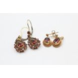 2 X 9ct Gold Paired Garnet Drop Earrings (5.1g)