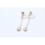 9ct Gold White Opal Screw Back Drop Earrings (2.1g)