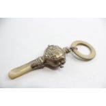 Vintage 1937 Birmingham Sterling Silver Baby's Rattle w/ Mop, Ivorine (54g) // Maker - C J Vander