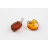 2 X 9ct Gold Amber Pendants Inc. Heart (4.6g)