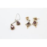 2 X 9ct Gold Paired Vintage Garnet Drop Earrings (2.3g)