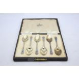 6 x Vintage 1930 Birmingham Sterling Silver Guilloche Enamel Spoons (45g) // Maker - Barker Bros Ltd