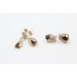 2 X 9ct Gold Paired Sapphire & Diamond Earrings (2.8g)