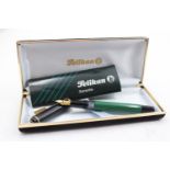 Vintage PELIKAN M-150 Green & Black Fountain Pen w/ F Gold Plate Nib WRITING // Vintage PELIKAN M-
