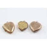 3 X 9ct Back & Front Gold Vintage Foliate Heart Lockets (10.2g)