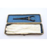 Victorian 19th Century Leather Gilded Extendable Glove Box W/ Gloves & Stretcher // Approx