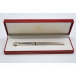 Must De CARTIER Silver Plated Fountain Pen w/ 14ct Gold Nib In Original Box 25g // Dip Tested &