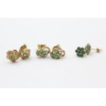 3 X 9ct Gold Paired Emerald Stud Earrings Inc. Cluster (3.2g)