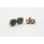 2 X 9ct Gold Paired Opal Stud Earrings Inc. Opal Triplet (2.6g)