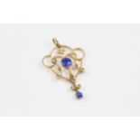 9ct Gold Antique Blue Paste Openwork Pendant (2.3g)