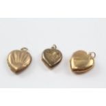 3 X 9ct Back & Front Gold Vintage Etched Heart Lockets (9g)