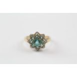 9ct Gold Diamond & Apatite Floral Cluster Ring (2.2g) Size K