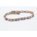 9ct Gold Diamond & Amethyst Fancy Link Bracelet (8.7g)