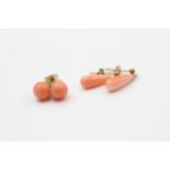 2 X 9ct Gold Paired Coral Earrings Inc. Stud & Drop (1.9g)