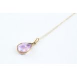 18ct Gold Amethyst Pendant Necklace With 9ct Gold Chain (4.4g)