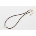 9ct Gold Clasp Cultured Pearl Singe Strand Necklace With Prasiolite Pendant (10.6g)