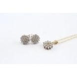 9ct Gold Diamond Cluster Pendant Necklace & Stud Earrings Set (2.5g)