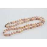 9ct Gold Clasped Vintage Pink And Peach Cultured Pearl Set Necklace (21g)