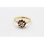 18ct Gold Vintage Diamond And Ruby Set Cluster Ring (2.6g) Size M