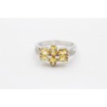 9ct White Gold Yellow And White Gemstone Set Cluster Ring (3.8g) Size N