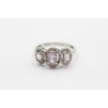 9ct White Gold Amethyst And Diamond Set Trilogy Cluster Ring (2.2g) Size M