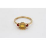 9ct Gold Opal Nad Red Gemstone Set Trilogy Ring (1.7g) Size P