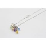 9ct White Gold Multicoloured Cz Briolette Drops Pendant Necklace (2.7g)