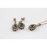 9ct Gold Saphire & Diamond Teardrop Pendant & Earrings Set (3.5g)