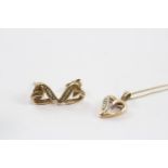 9ct Gold Diamond Heart Pendant Necklace & Stud Earrings Set (2.3g)
