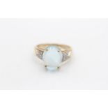 9ct Gold Diamond Accented Aquamarine Cabochon Set Dress Ring (3.6g) Size N 1/2