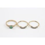 3 X 9ct Gold Emerald & Diamond Stacking Ring - As Seen (3.2g) Size N